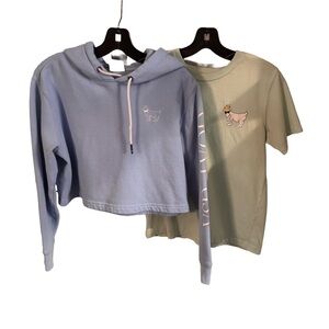Goat USA Women’s Blue Crop Hoodie & Green Tee Shirt Size Small